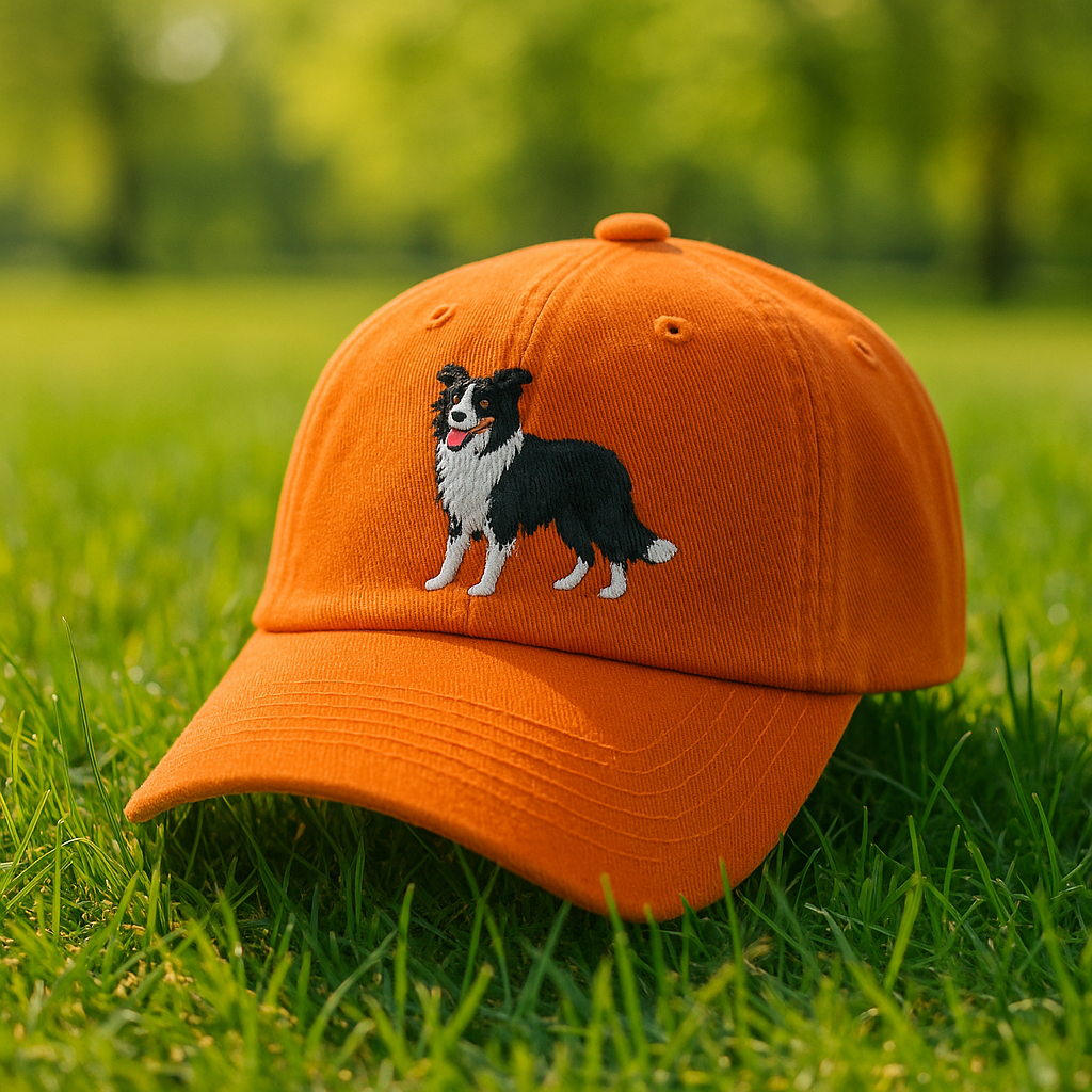 Men's Border Collie Embroidered Gray Adjustable Cotton Denim Baseball Cap