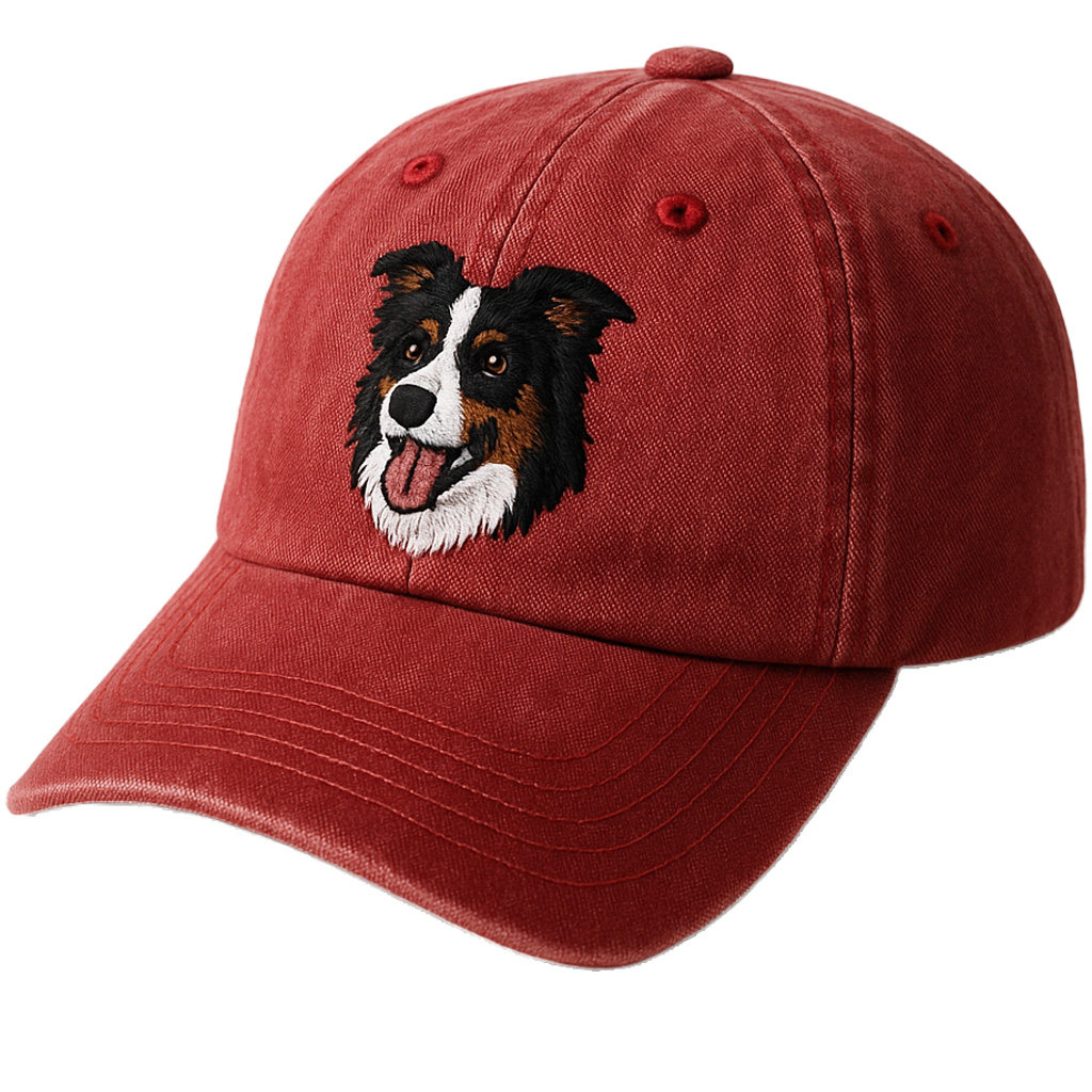 Men's Border Collie Embroidered Gray Adjustable Cotton Denim Baseball Cap
