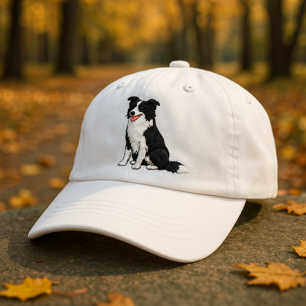 Men's Border Collie Embroidered Gray Adjustable Cotton Denim Baseball Cap