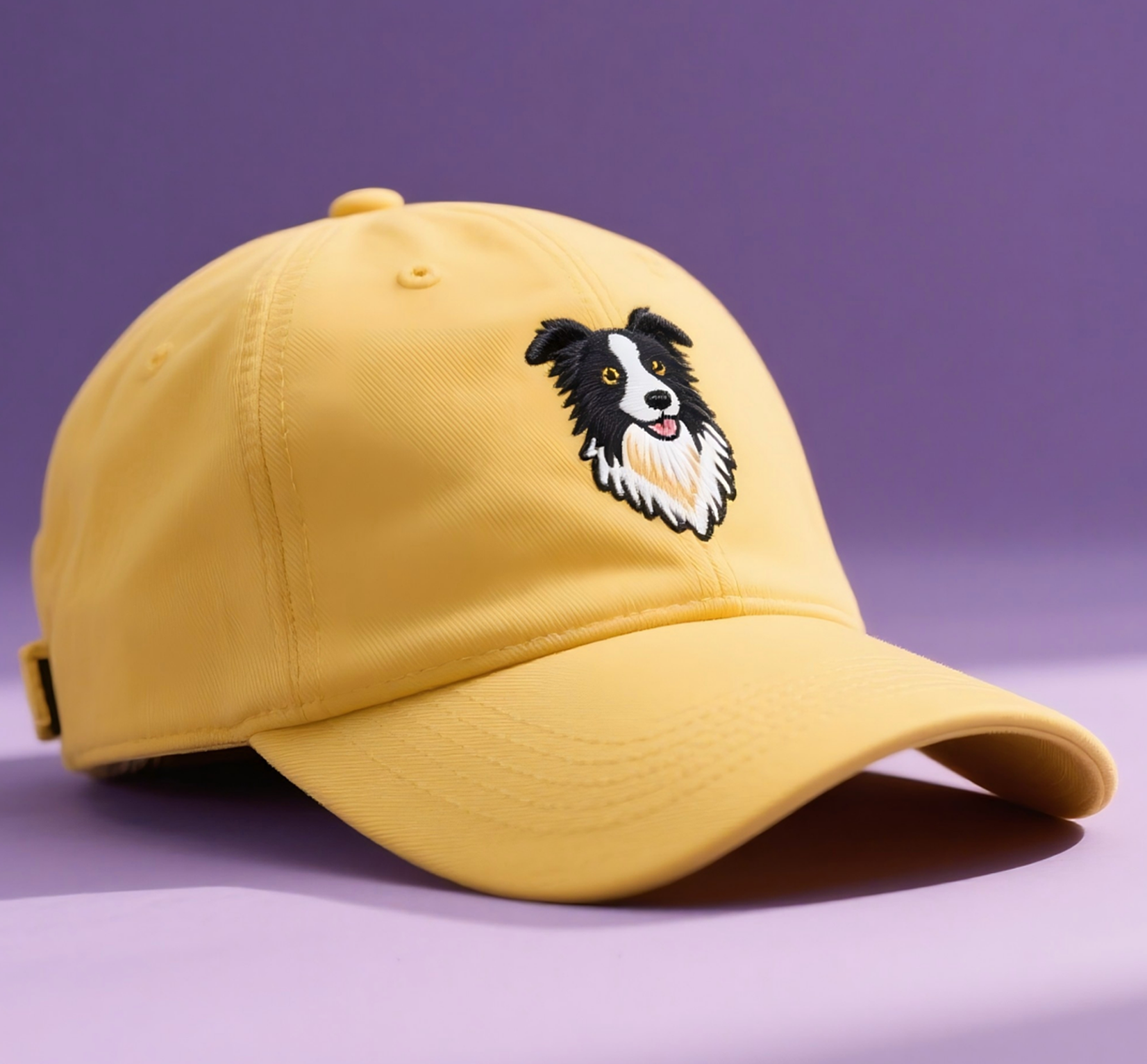 Men's Border Collie Embroidered Yellow Adjustable Cotton Classic Fit Baseball Cap