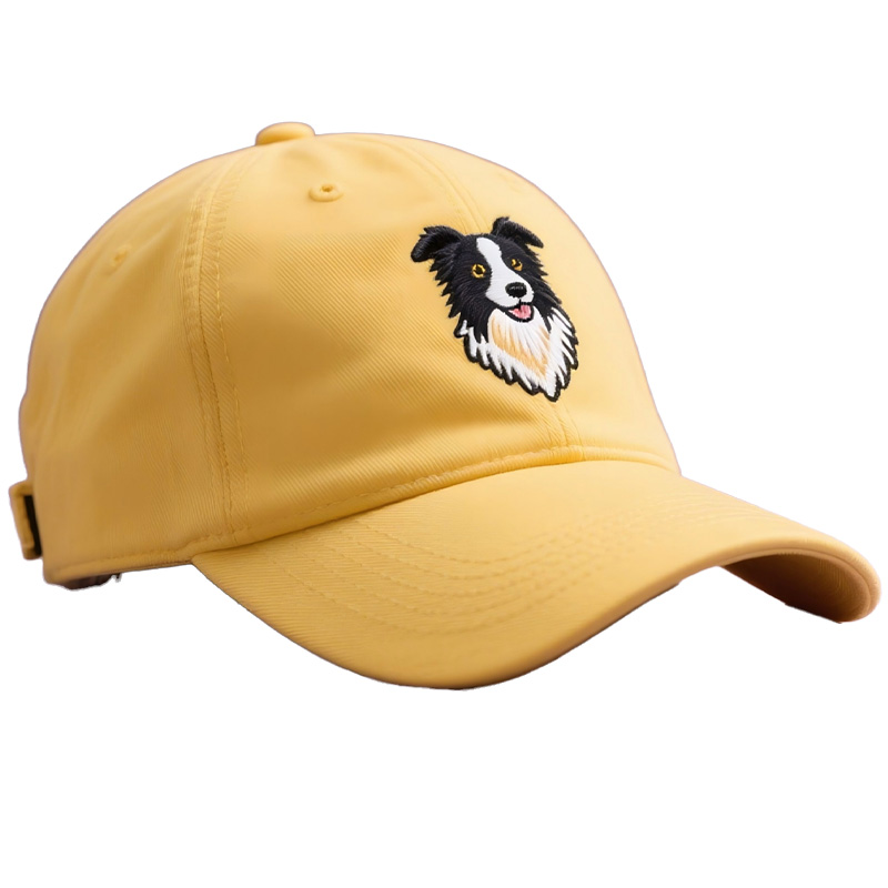 Men's Border Collie Embroidered Yellow Adjustable Cotton Classic Fit Baseball Cap