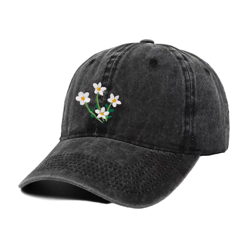Washed Vintage Twill Sporty Flat Embroidered Baseball Cap Soft Top Adjustable Dad Hat Unisex Retro Dad Hat