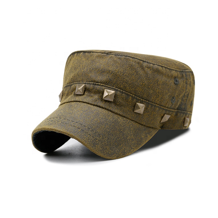 Promotion Washed Leather Classic Tactical Hat Stylish Trendy Hat With Rivet High Quality