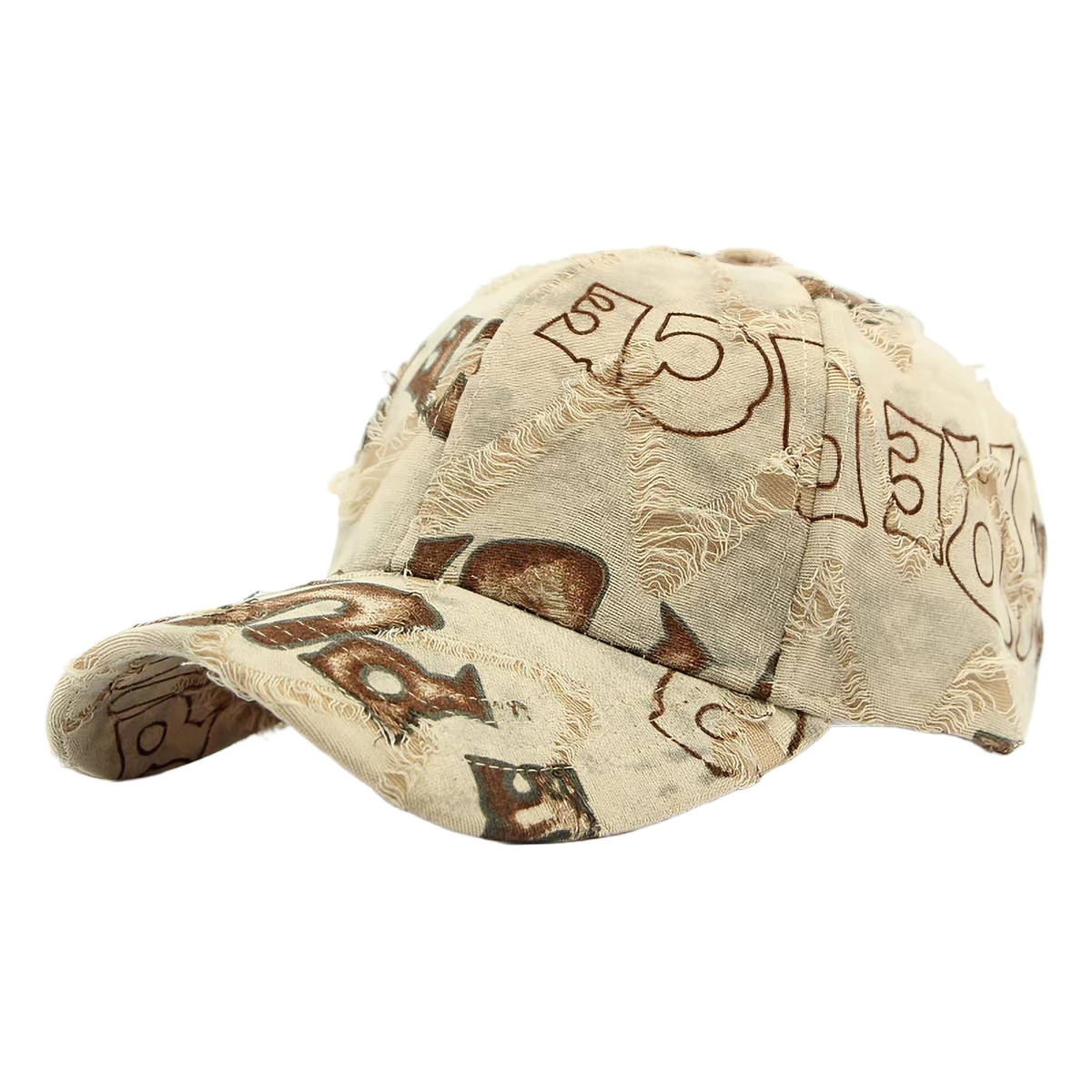 Distressed Letter Print Twill Dobby Street Style Baseball Cap Vintage Soft Adjustable Common Fabric