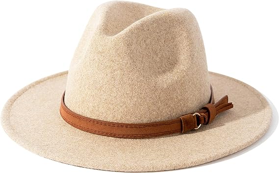 Custom Womens Classic Wide Brim Felt Wool Fedora Panama Hat with Belt Buckle Casual Outdoor