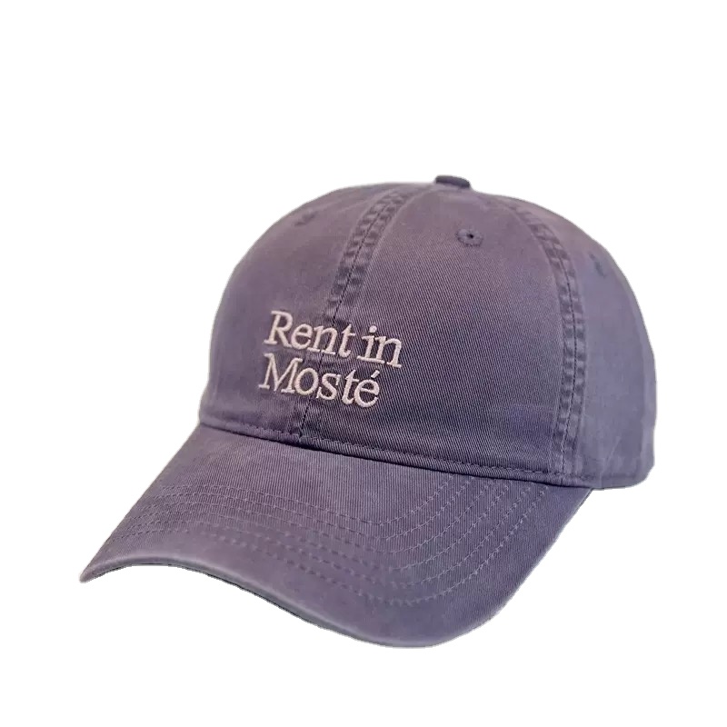 Vintage Washed 6-Panel Baseball Cap Navy Blue with Custom Text Embroidery Logo Adjustable Silver Copper Buckle Unisex Design