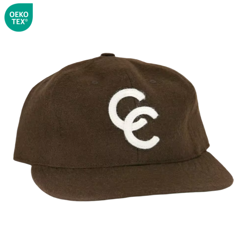 Custom Flat Brim Wool Blend Unstructured Snapback Cap 6 Panel Brown Flocking Patch logo Felt Snapback Hats