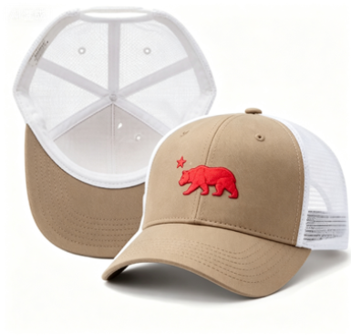 Unisex California Bear Trucker Hat Breathable Mesh Back Curved Brim 6-Panel Baseball Cap for Men Women Casual Outdoor