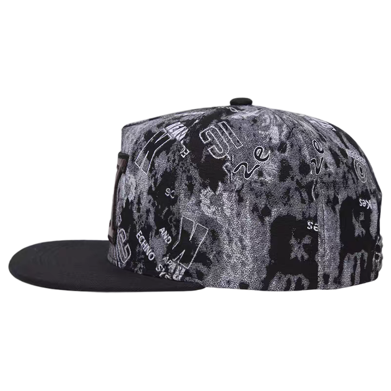 American 6-Panel 3D Letter Ink Splash Printed Adjustable Flat Brim Hip Hop Street Style Casual Unisex Snapback Cap Travel Ready