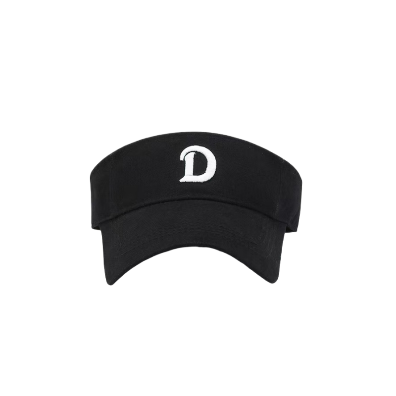Breathable Comfortable Cotton Black Visor Cap with Embroidered 'D' for Outdoor Sports Cycling