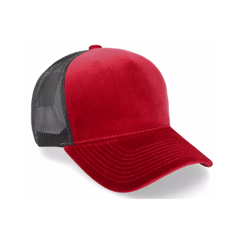 Velvet Red Black a Frame Trucker Mesh Vintage 5 Panel 112 Trucker Hat Fully Customizable Sport Hat Unisex