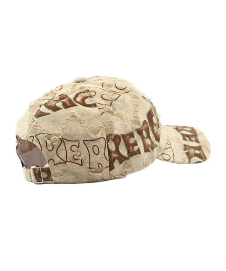 Distressed Letter Print Twill Dobby Street Style Baseball Cap Vintage Soft Adjustable Common Fabric
