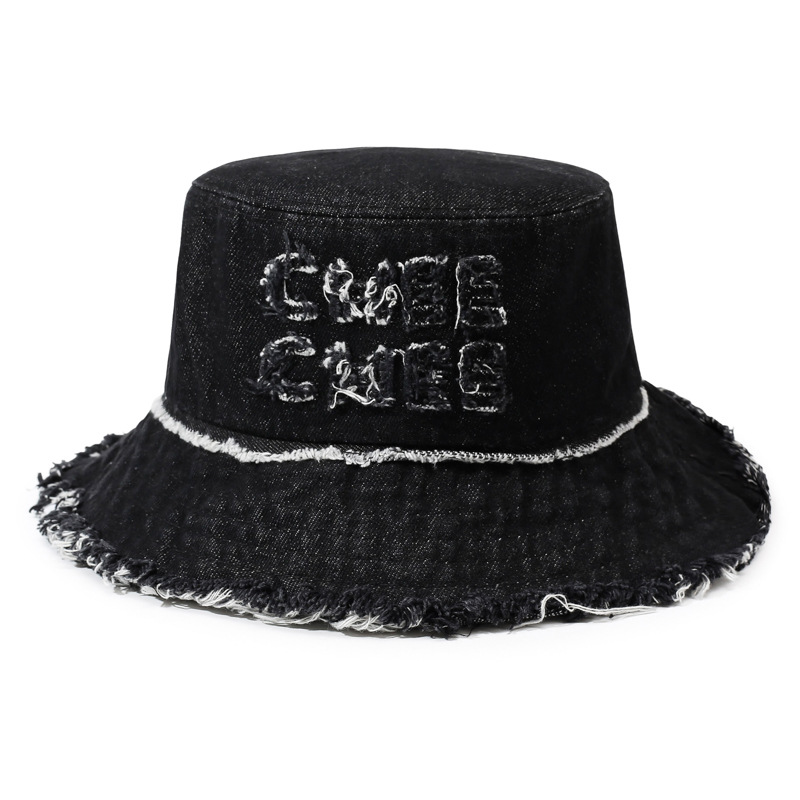 Fashionable Sun-protective Fisherman Hat with Washed-out Fringes of Denim Bucket Hat with a Basin-shaped Crown
