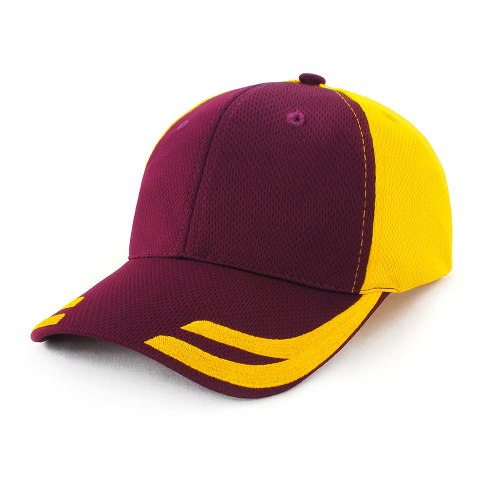 Premium Breathable Maroon Yellow Mesh Baseball Cap for Unisex Outdoor Sports Hat Embroidered Logo Adjustable Cap for Running