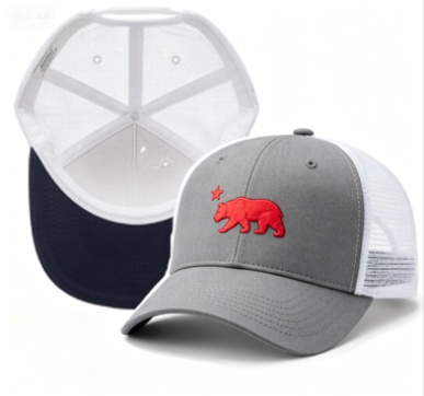 Unisex California Bear Trucker Hat Breathable Mesh Back Curved Brim 6-Panel Baseball Cap for Men Women Casual Outdoor