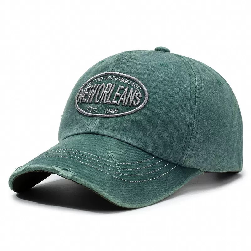 New Arrival Vintage 3D Embroidered Letter Pattern Washed Distressed 100% Cotton Adjustable Unisex Baseball Cap