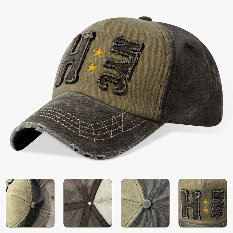 Washed Cotton Distressed Embroidery Vintage Baseball Cap for Men Multi-color Design