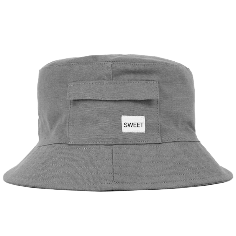 All-cotton Canvas Adjustable Bucket Hat with Cartoon Pattern Outdoor Use 3D Embroidery Logo and Pocket Detail