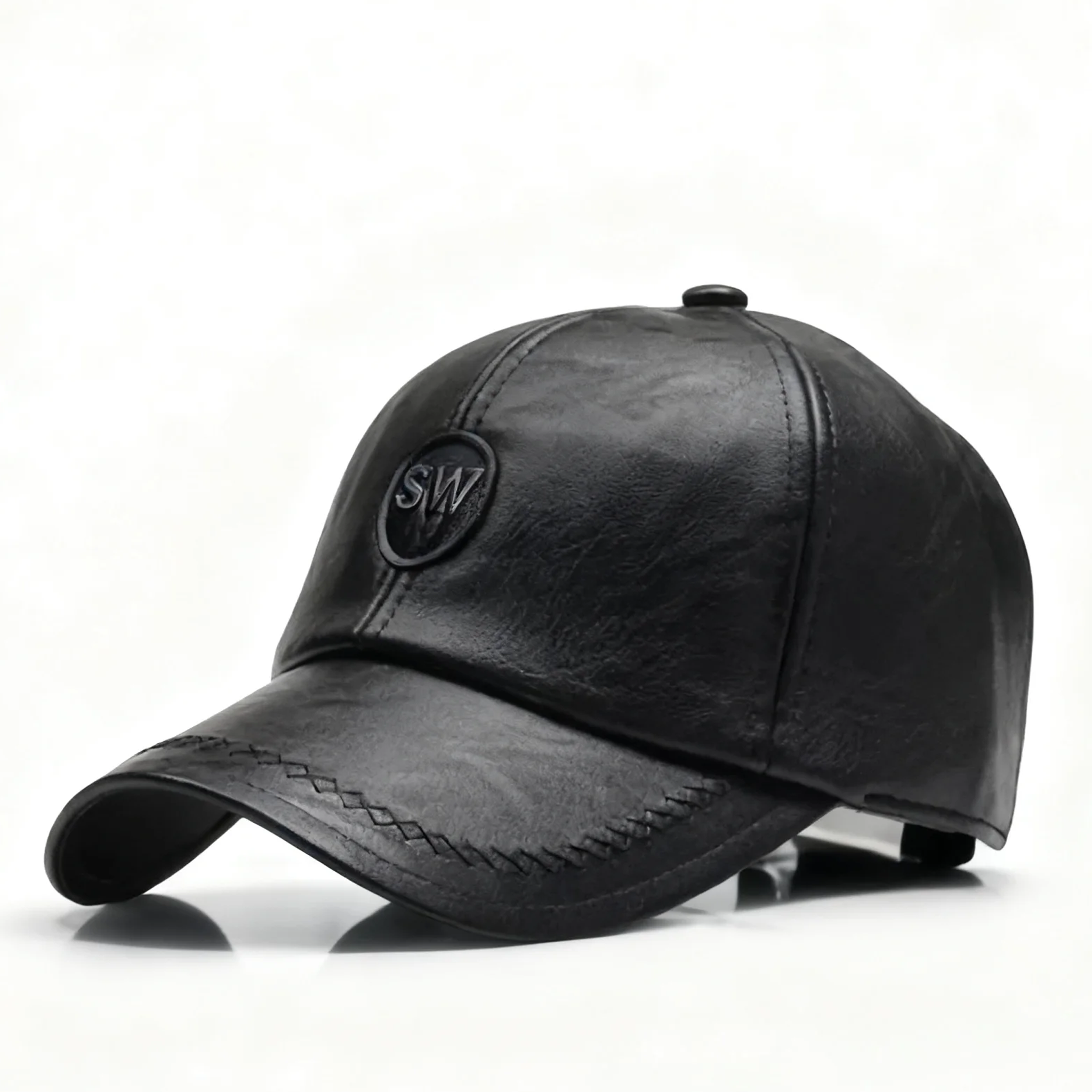 Customized Men's PU Cap Embossed Badge Durable 6-Panel Baseball Hat Adjustable Fashionable Casual Outdoor