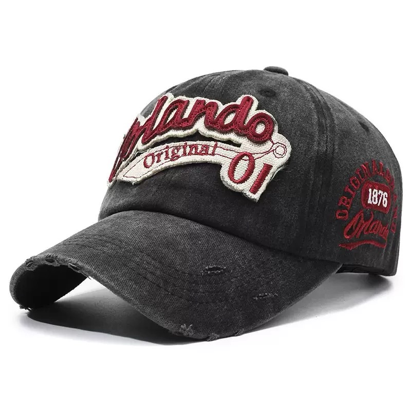 Vintage 6-Piece Baseball Cap Patch with Distressed Effect Hand Embroidered Tear-Shaped Holes Letter Pattern