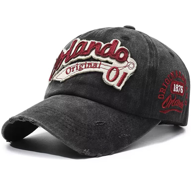 Vintage 6-Piece Baseball Cap Patch with Distressed Effect Hand Embroidered Tear-Shaped Holes Letter Pattern