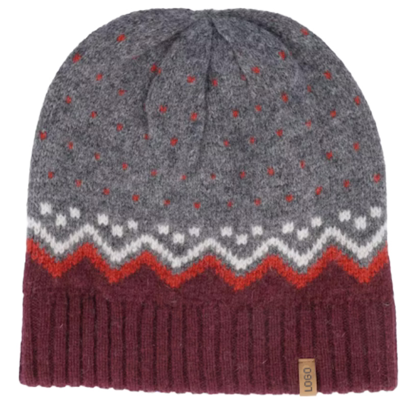 Wholesale 100% Wool Dark Garnet Beanie Warm Knit Skull Cap Soft Cuff Beanie Custom Logo Daily Winter Hats for Women Men