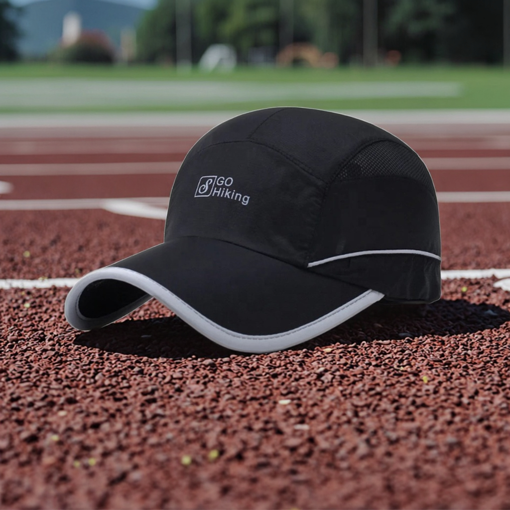 Custom 6-Panel Outdoor Polyester Baseball Cap Dry Running Hat with Curved Brim Sublimated Letter Pattern Oxford Puff Printing