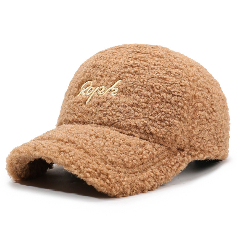 2026 Autumn/Winter New Style Lamb Wool 6-Panel Adjustable Baseball Cap Letter Embroidery Outdoor Warm Protection Women's Sport