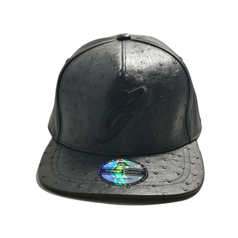 High Quality Black 6-panel Leather Flat Brim Snapback Caps with Custom Logo Outdoor Travel Street Style Character