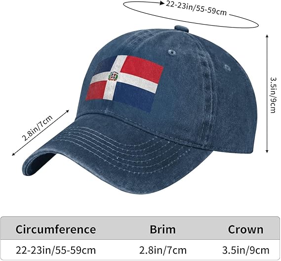 Black Classic Washed Denim Baseball Cap Dominican Republic Picture Adjustable Cotton Hat for Men & Women