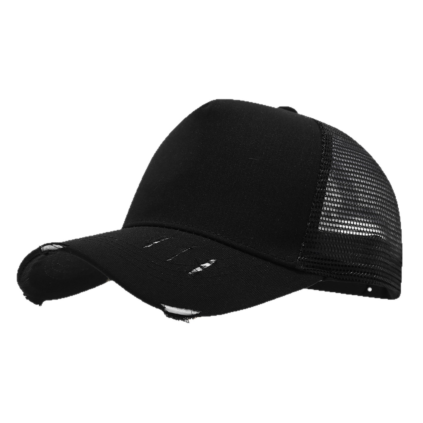 Washed Cotton Mesh Breathable Hole-ridden Vintage 5-Panel Adjustable Four Seasons Outdoor Truck Driver Hat