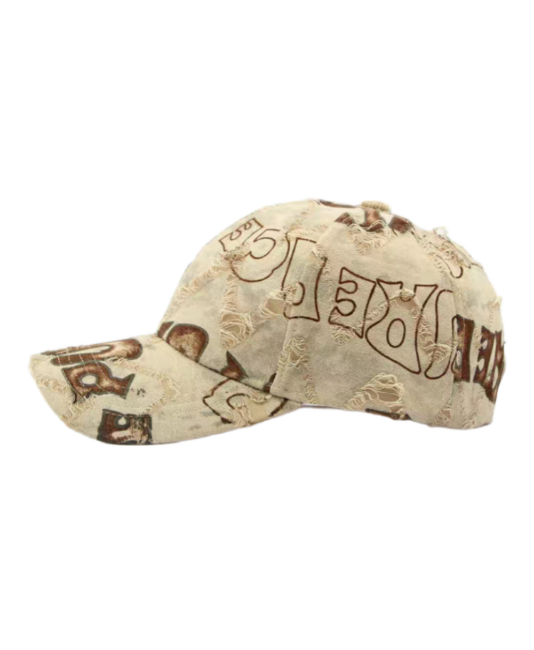 Distressed Letter Print Twill Dobby Street Style Baseball Cap Vintage Soft Adjustable Common Fabric