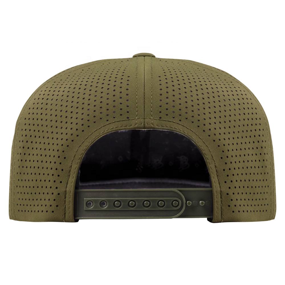 Premium Perforated Sporty Outdoor Travel Snapback Cap Breathable Waterproof Performance Hat with Flat Brim