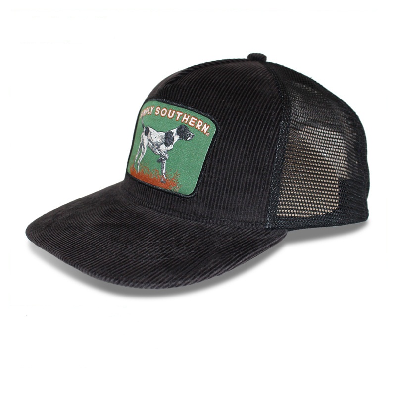 Manufacturer Animal Pattern Patch Flat Brim Snapback Corduroy Trucker Mesh Hat With Custom logo