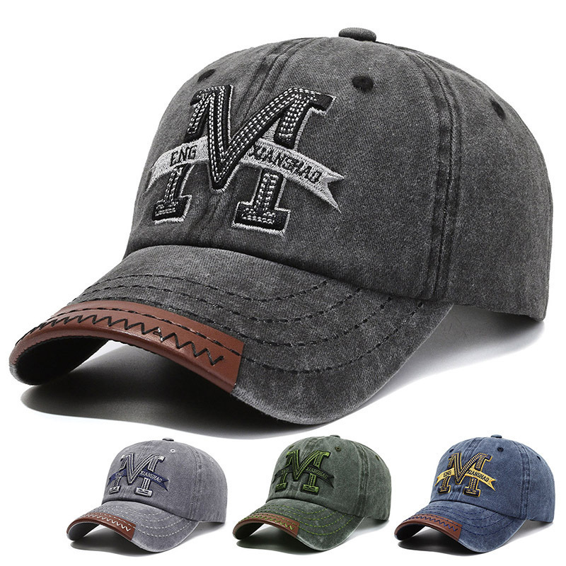 Spring and Autumn Vintage Baseball Cap for Men and Women Outdoor Sun protection Hat Washed Denim Distressed Letter Embroidery