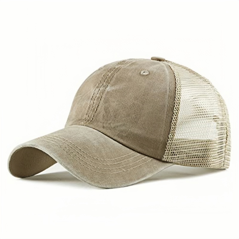 Vintage Washed Cotton Mesh Back Trucker Hat With Adjustable Strap for Outdoor Sports and Daily Casual Wear