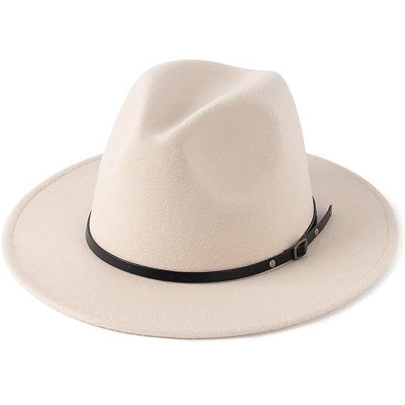 Custom Women's Classic Wide Brim Fedora Hat Felted Panama Hat with Belt Buckle for Casual Outdoor Winter Wear