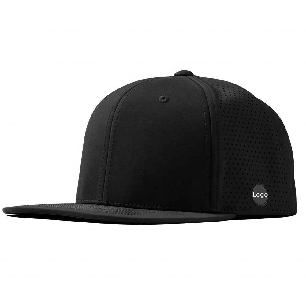 Premium Perforated Sporty Outdoor Travel Snapback Cap Breathable Waterproof Performance Hat with Flat Brim