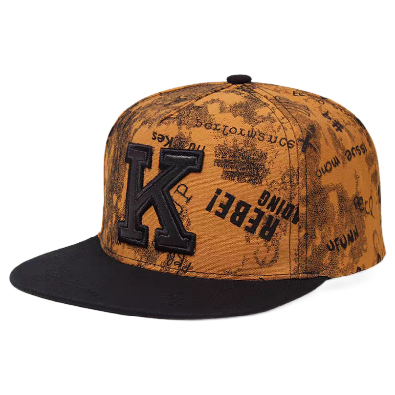 American 6-Panel 3D Letter Ink Splash Printed Adjustable Flat Brim Hip Hop Street Style Casual Unisex Snapback Cap Travel Ready