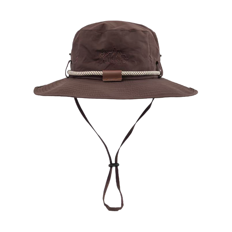 Brown Outdoor Sun Protection Bucket Hat Wide Brim Water Resistant with Chin Strap for Hiking Fishing