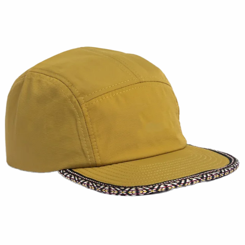 High-Quality New Summer 2026 Polyester Yellow and Gray Adjustable Buckle Patterned 5-Panel Camp Cap