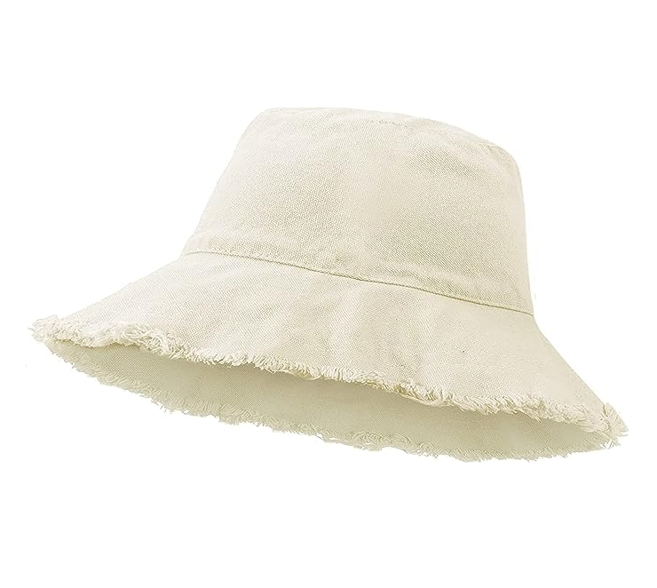 Women's UV Protected Summer Beach Sun Hat Frayed Bucket Design Foldable and Distressed Casual Style