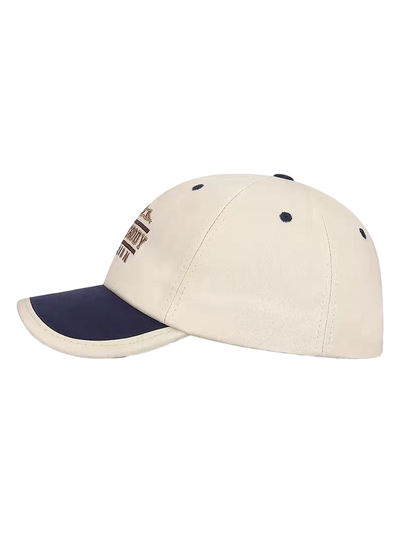 Beige Metallic Thread Embroidery Sporty Twill Vintage Adjustable Soft Dad Hat Baseball Cap