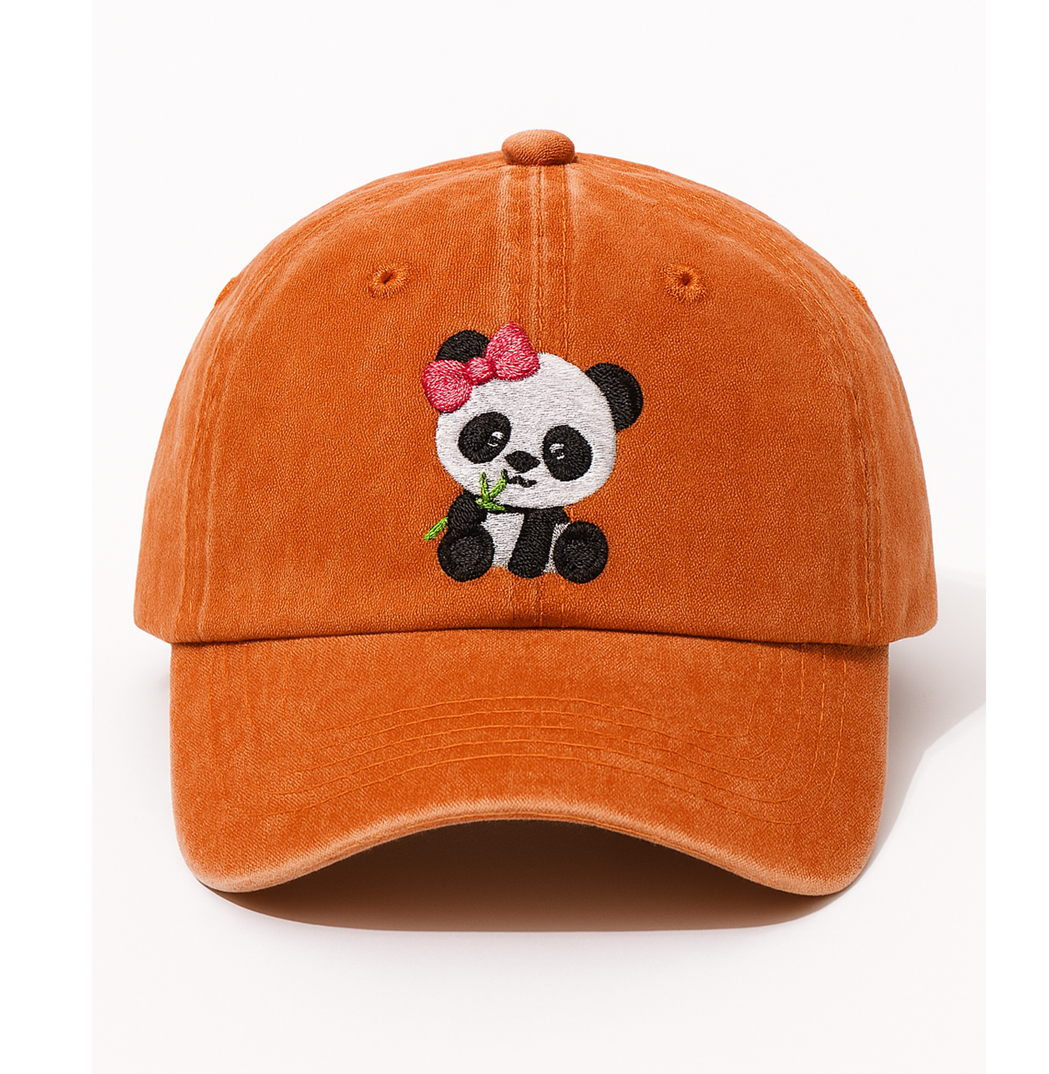 Women's Cute Little Panda Embroidered Adjustable Cotton Denim Baseball Cap - Orange