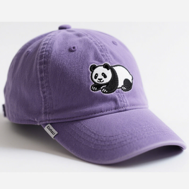 Women's Cute Little Panda Embroidered Adjustable Cotton Denim Baseball Cap - Purple