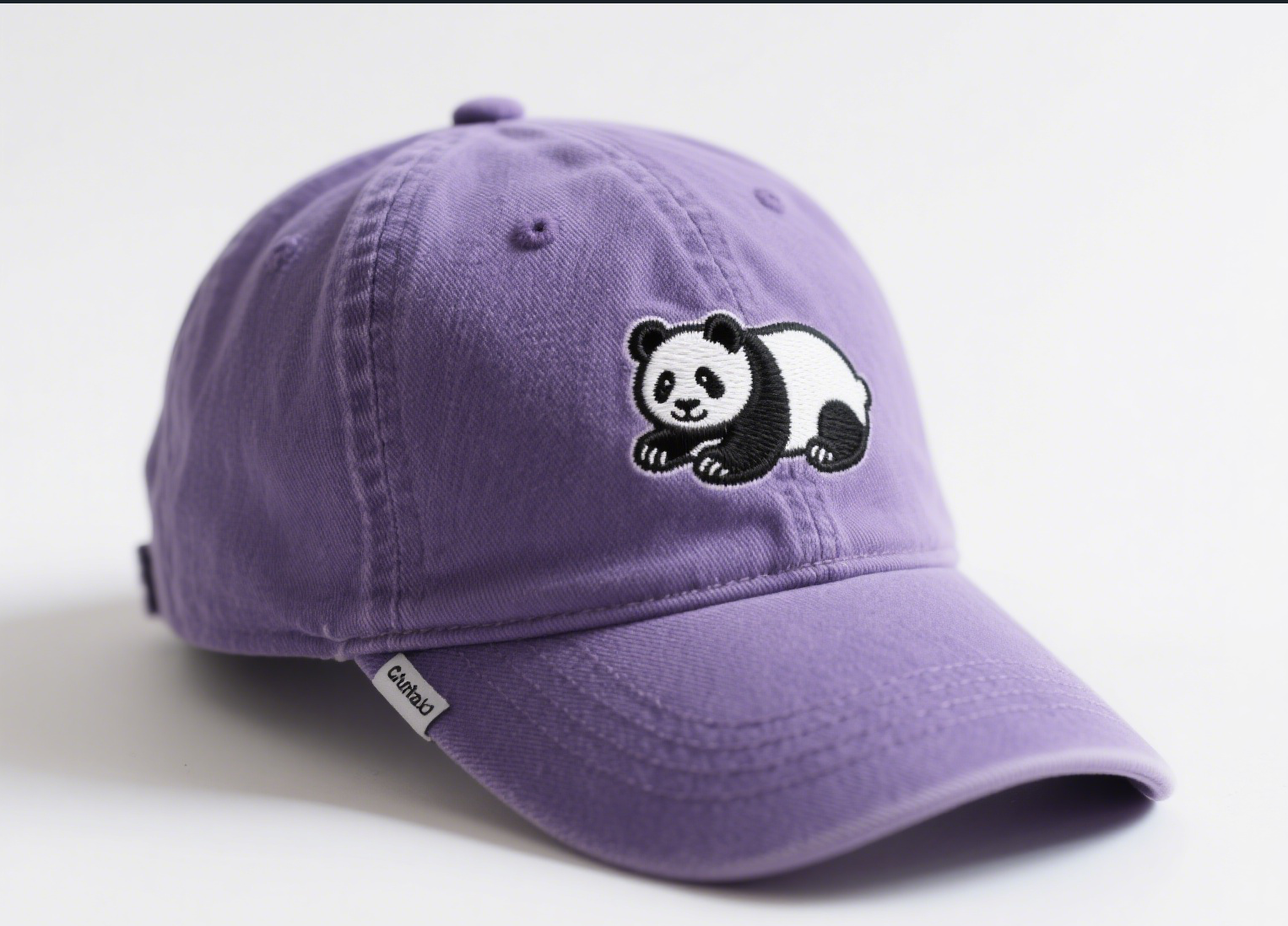 Women's Cute Little Panda Embroidered Adjustable Cotton Denim Baseball Cap - Purple