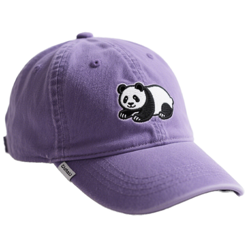 Women's Cute Little Panda Embroidered Adjustable Cotton Denim Baseball Cap - Purple