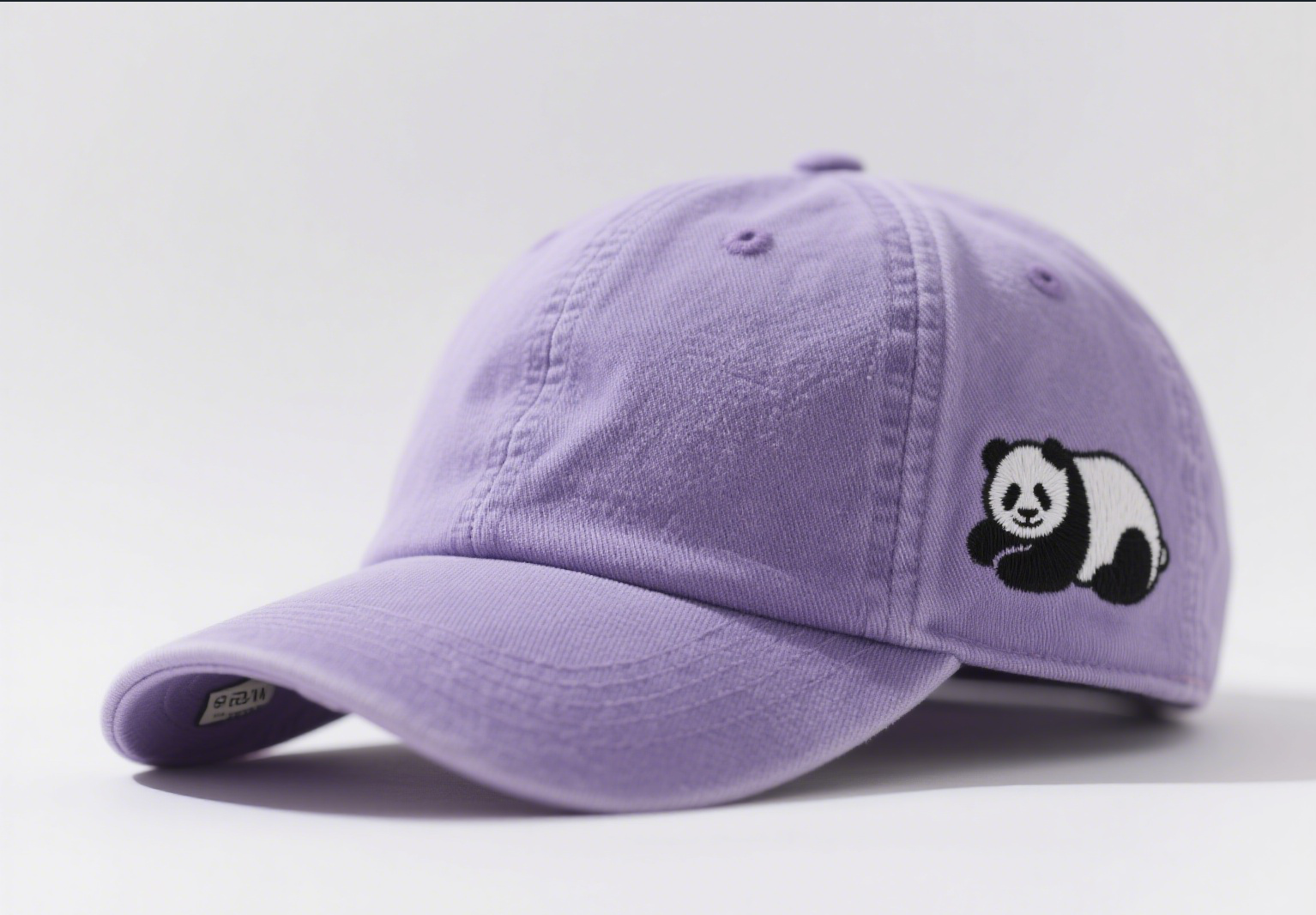 Women's Cute Little Panda Embroidered Adjustable Cotton Denim Baseball Cap - Purple