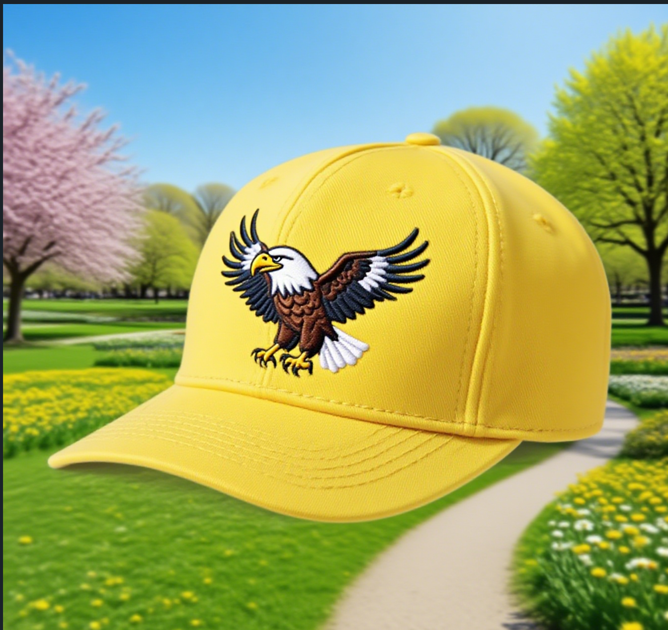 Women’s Orange Cotton Denim Baseball Cap with Eagle Embroidery, Adjustable Curved Brim