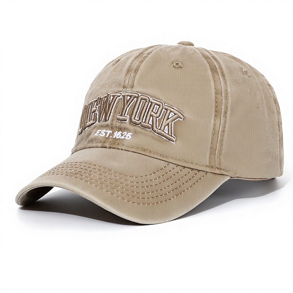 Vintage Distressed Washed Cotton 6-Panel Adjustable Baseball Cap with Letter Pattern Sun Protection Soft Fabric for Outdoor Use